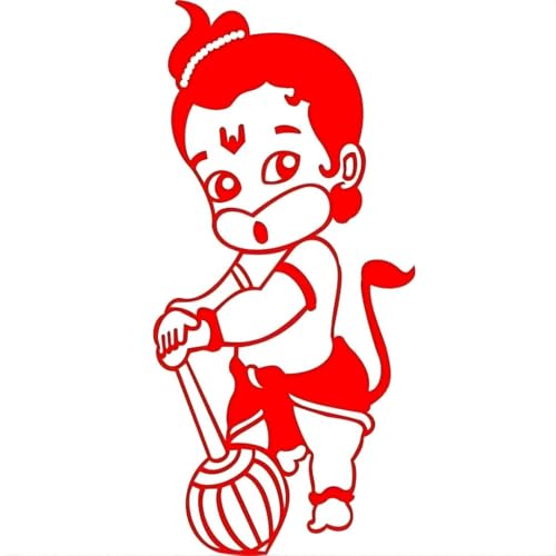 Image of KREEPO Pack of 2 Lord Hanuman Religious Self-Adhesive Vinyl Car Decal Sticker for Exterior Use| Dashboard| Windshield (Red)