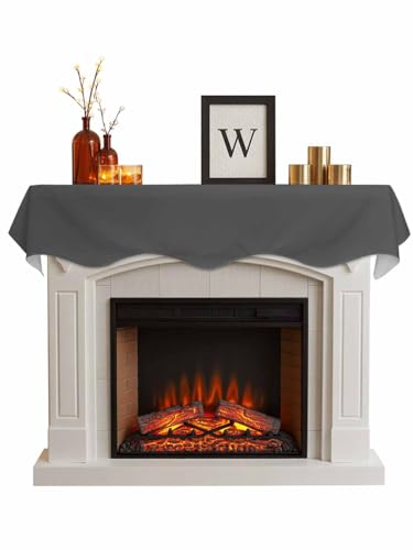 Fireplace Scarf Dark Grey Pattern Decorative Mantel Scarf Pure Colour Fireplace Mantel Decor Table Topper for Living Room Bedroom Home Decoration 60x17in