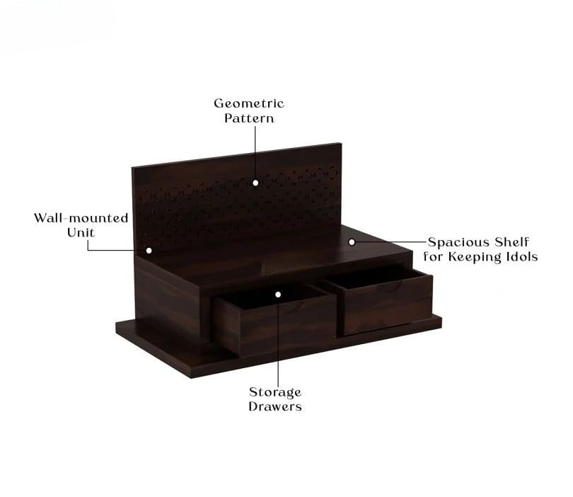 Image of MISAN Wooden Wall Mounted Temple, Traditional Indian Style, Sheesham Wood,Sheesham Wood Pooja Mandir for Home (A-Walnut)