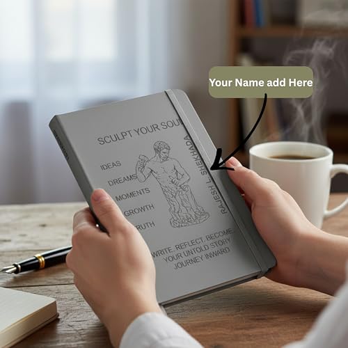 Image of Personalized Journal - Custom Name Hardcover Diary for Men & Women, Premium Paper, Durable Grey Finish (Grey-Sculpt-Custom)