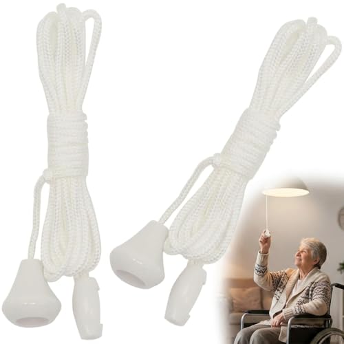 Image of LOMUHM Replacement Pull Cord for Light Switch 2pcs 1.5m Adjustable White Nylon String, Quiet Non Conductive Bathroom Switch Cable Extension for Home Bedroom and Rental Property Maintenance