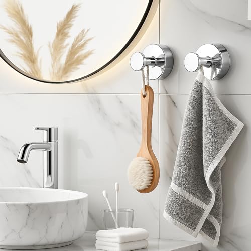 Image of BKV Suction Cup Hooks for Glass Window,Removable Shower Hooks for Inside Shower,Metal Towel Hooks for Bathrooms,6 Pack(Mirror)