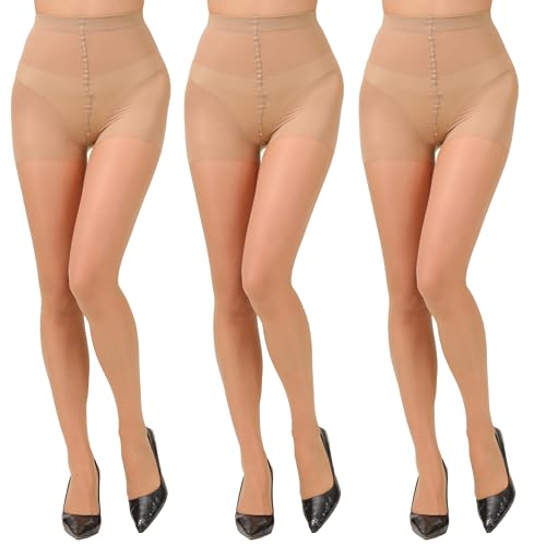 3-Pack Women's Sheer Tights, High Waist Control Top Pantyhose