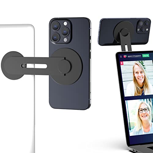 Aerbeis Continuity Magnetic Laptop Phone Holder - 180° Adjustable Continuity Camera Mount Adapter Compatible with MagSafe, Macbook Mount Computer Monitor Expansion Bracket for Smartphone