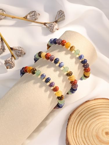 Jovivi 7 Chakra Gemstone Beaded Bracelets for Women Colorful Natural Healing Crystals Stone Bead Bracelet Adjustable Macrame Handmade Summer Jewelry Gifts4