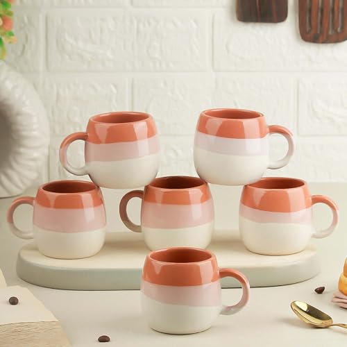 Image of The Earth Store Tritone Ovule Brown Ceramic Cup Set of 6 for Tea, Microwave and Dishwasher Safe, Perfect for Every Occasion Capacity - 190 Ml Each - Ceramic