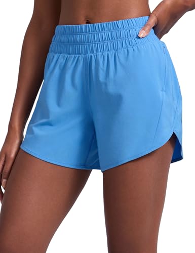 CRZ YOGA Dolphin Athletic Shorts for Women 5 - High Waisted Quick Dry for Running Workout Gym Track with Zip Pocket Party Blue Medium