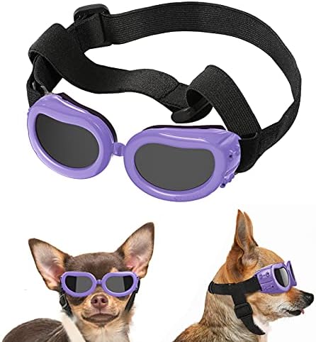 Lewondr Sonnenbrille für Hunde UV Schutzbrille, Hunde Winddichte & Antibeschlagbrille & Wasserdichter Hundebrille mit Einstellbar Gummiband für Kleine Hunde - Macaron Lila
