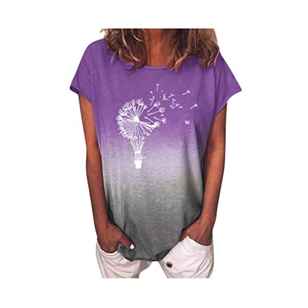 Women Gradient Sunflower Print Pullover Summer Thin O-Neck Short Sleeves T-Shirt Loose Wild Blouse Tops
