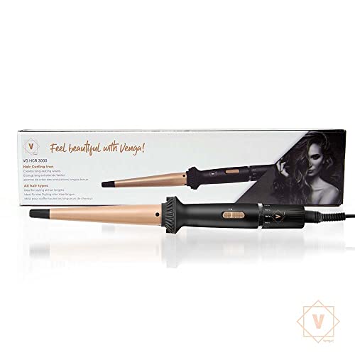 Venga! Curling Iron, 13-25 mm Diameter, Ceramic Coating, 100-200°C Temperature Control, 360° Swivel Cord, Black/Gold, 38 W, VG HCR 3000 BS