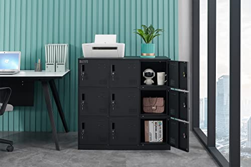 9 Door Locker Office Storage Locker Home And School Storage Organizer Metal Storage Cabinet With Lock For Classroom Gym Kids Room Playroom (Full Black) #TOP2