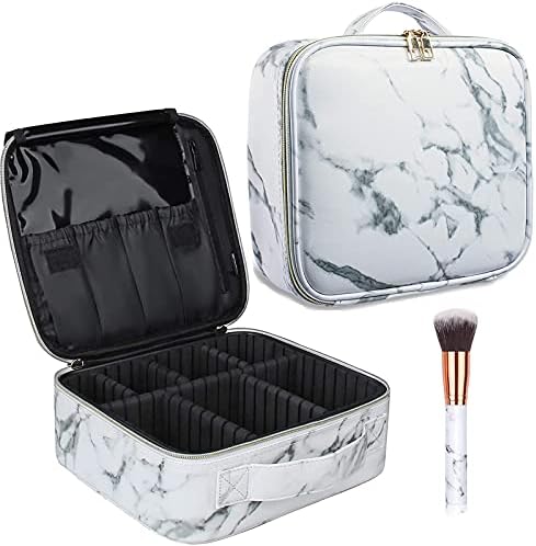 Marble Makeup Case Cosmetic Bag PU Leather Makeup Box Travel Makeup Bag Organiser Hairdressing Tools Organiser Storage Box Make Up Train Case with Removable Compartment