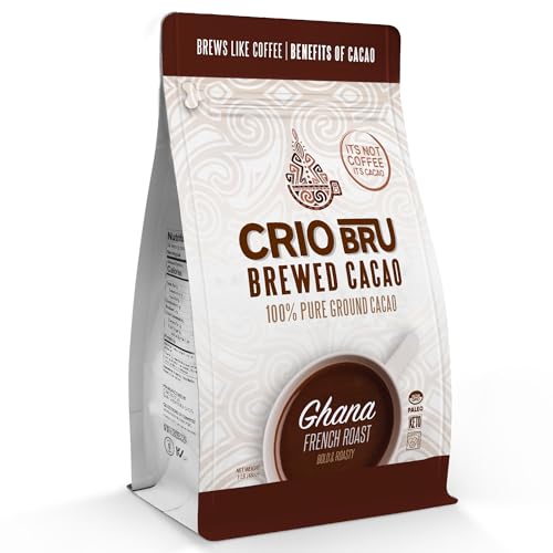 Crio Bru Brewed Cacao Ghana French Roast 3lb (48oz) - Coffee Alternative Natural Healthy Drink | 100% Pure Ground Cacao Beans | 99.99% Caffeine Free, Keto, Low Carb, Paleo, Brew And Enjoy Hot or Iced