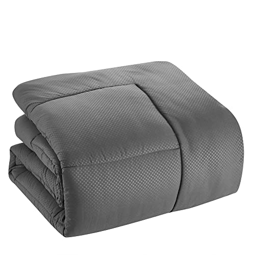 Image of King Size Comforter Set 8 Piece Bed in a Bag with Bed Skirt, Fitted Sheet, Flat Sheet, 2 Pillowcases, 2 Pillow Shams, King, Checkered Gray