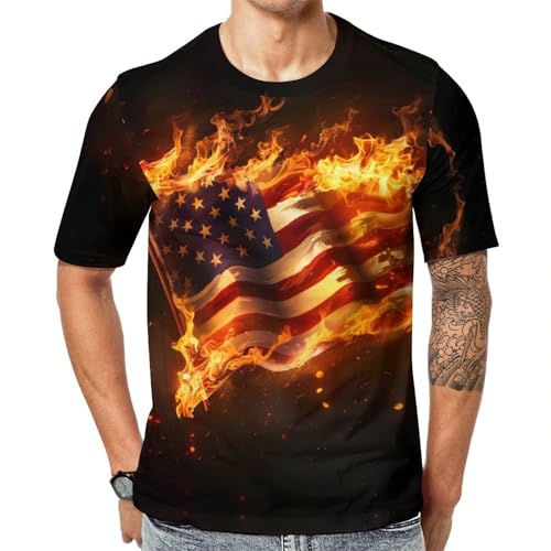 Fire and Flames of U.S. Burning Unisex Adult T-Shirts Summer Short Sleeve Tee Casual Tops Funny Graphic L
