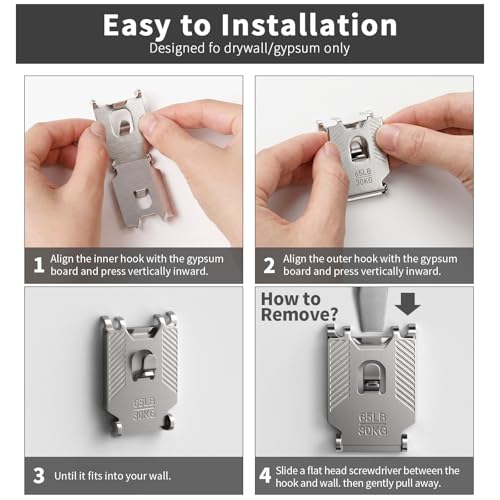 Image of 111Pcs 25 40 65 LB Drywall Picture Hangers Claw Heavy Duty No Damage | Picture Hanging Hooks Hardware Kit Tool Free Wall Hanger for Room Office Sawtooth Wire Ring Mirror Photo Poster Frame