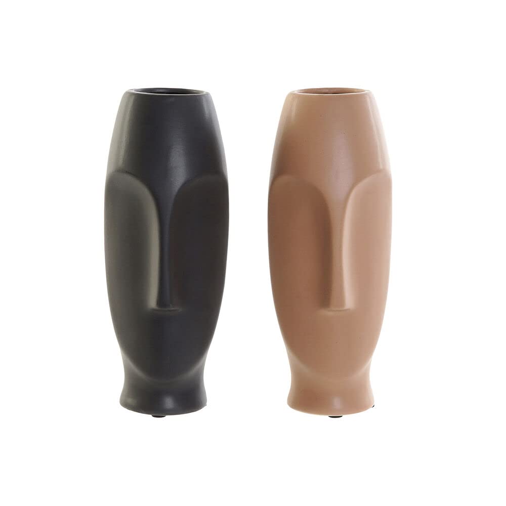 DKD Home Decor Ceramic Vase Pink Dark Grey Modern (9.5 x 9.5 x 28 cm) (2 Pieces) (Reference: S3021375)