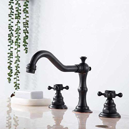 Sccot 2 Handle Widespread Bathroom Sink Faucet Oil Rubbed Bronze with Deck Mounted 3 Holes - Commercial Lavatory Basin Tap, Solid Brass Bath Basin Mixer Tap, Hot Cold Mixer Tap