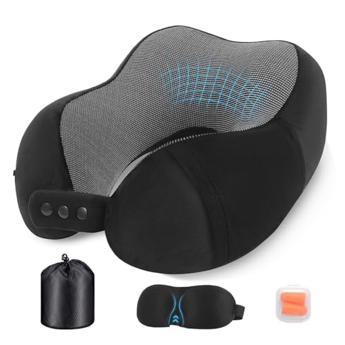 Nexellent Nackenkissen Flugzeug, Reisekissen, Hochwertiges Memory Foam Nackenkissen für Flugzeug und Auto – Vollständiges Set mit Schlafmaske,...