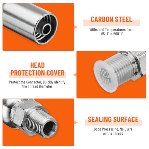 Image of 12 Pack 1 /4 inch NPTF Hydraulic Hose Fittings, 3 /8 inch I.D. Hose x 1 /4 inch NPTF Male with Protection Cover Hydraulic Hose End Crimp Fitting Kits