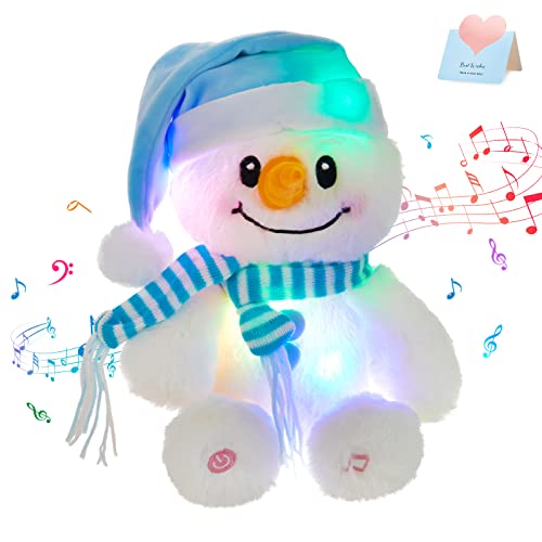 Glow Guards Light up Musical Christmas Snowman Stuffed Animal Soft Plush Toy with Colorful LED Night Lights Lullaby Songs Glow in The Dark Xmas Gifts for Toddler Kids, 10''