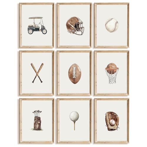Vintage Sports Nursery Wall Art Decor Toddler Boys...