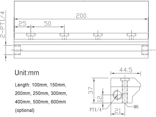 Industrial Air Knife Blower - Aluminum Dust Removal Blade with 1/4" Thread Interface for Efficient Water & Dust Removal in Industrial Applications (200mm)