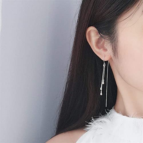 Pendientes de mujer de plata de ley 925 largos con elegantes borlas de lágrimas 5