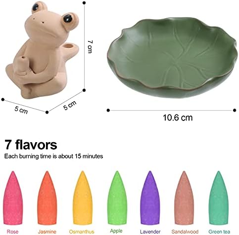 Ronlap Incense Holder, Handmade Ceramic Frog Incense Stick Holder, Lotus Leaf Tray with 120 Upgraded Incense Cones+30 Incense Sticks, Aromatherapy Ornament Home Decor Room Decor