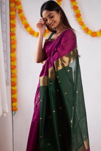 Image of SGF11 Women's Kanjivaram Soft Cotton Linen Silk Saree With Blouse Piece