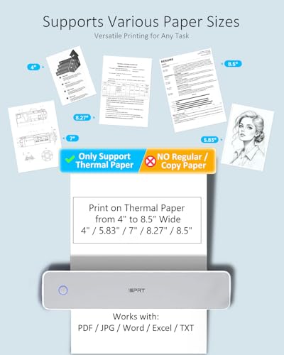 Image of Inkless Portable Printer for Travel, Wireless Thermal Printer Supports 8.5 x 11 inch US Letter, A4, MT610Pro 300DPI Small Bluetooth Printers Compatible with iOS Android Laptop for Home Office Car, Grey