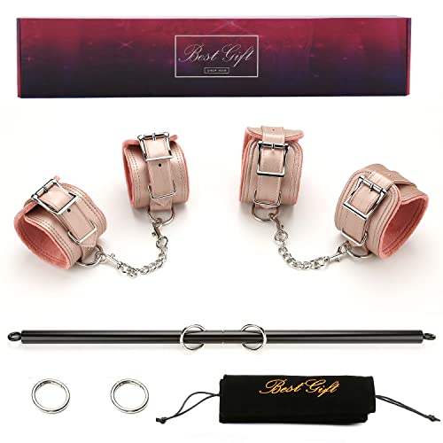 EXREIZST Adjustable Expandable 2 Spreader Bar with 4 Leather Straps Home Gyms Sports Set, Black and Red