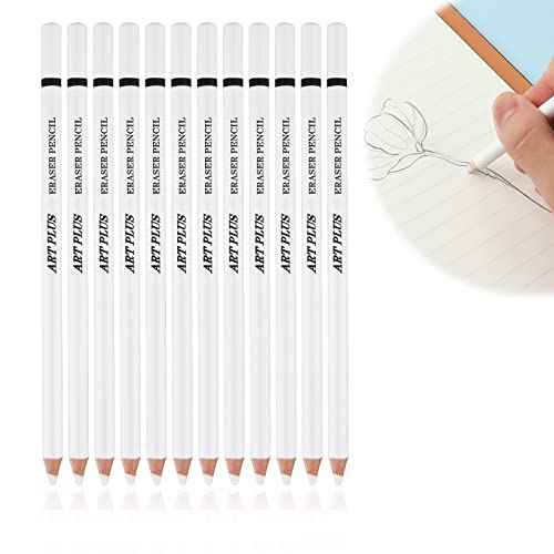 LUTER 12pcs Crayons Gommes, Surbrillance Professionnelle Blanche Gomme à Peindre Portable en Bois Painting Eraser pour Artistes Croquis Effacement au Fusain Modifier les Détails de la Peinture