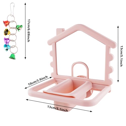 Image of 3 in 1 Bird Mirror with Perch Stand,Parrot Mirror for Cage,Bird Swing Toys for Cockatiels,Lovebirds,Conures,Parakeets-Helps Birds Release Stress (Pink)