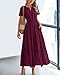 BTFBM Womens Summer 2026 Casual Midi Maxi Dresses Lightweight Short Sleeve V Neck Elastic Waist Boho Beach Dress Pockets(Wine Red, X-Large)
