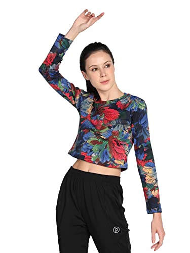 Image of CHKOKKO Women's Polyester Regular Fit Round Neck Full Sleeves Gym Crop Top