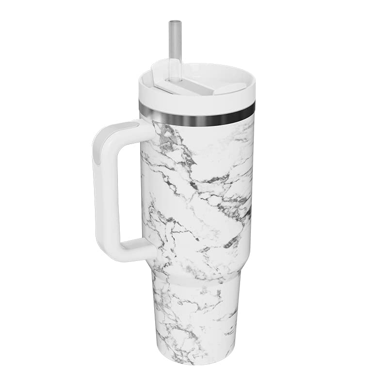 Dapperlin40oz Stainless Steel Vacuum Insulated Tumbler with Lid and Straw for Water, Iced Tea or Coffee, Smoothie and More (White Marble)