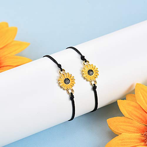 Jeka Rope Bracelets For Women Sunflower Friendship Bracelet Set Daisy Bff Handmade Adjustable Gifts For Girls Best Friend Mother Daughter 2 Pcs #TOP2