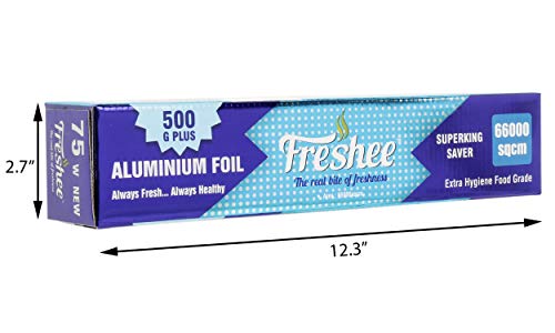 Image of Freshee Aluminium Foil for Wrapping Food 22mtrs Silver Foil Roll Disposable Foil for Food Parcel 66000sqcm, Pack of 2