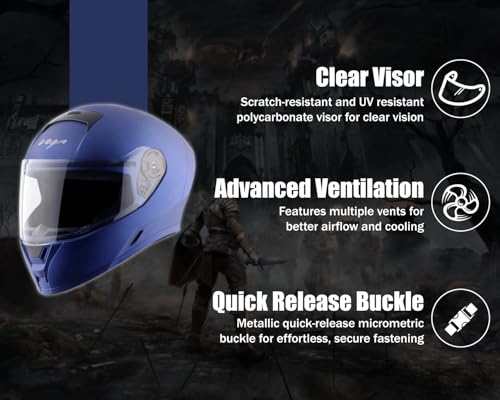 Image of Vega Ranger Full Face Riding Helmet with Lightweight Shell, Comfortable Liner, Shock-Absorbing Interior, Ventilated Design, Aerodynamic Build, and Modern Dull Blue Styling Dull Blue M