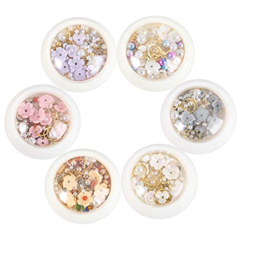 Lurrose 6pcs Nail Rhinestones Pearl Flower 3D Nail Art Decoration DIY Metal Charms Nail Manicure Tool Nail Art Decal for Salon Craft Cell Phones
