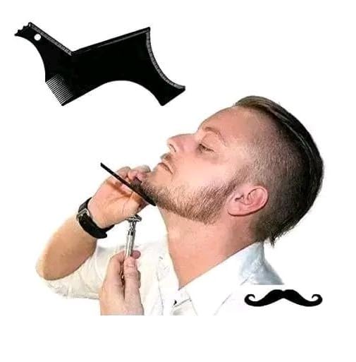 Image of Beard Shaping Tool with Comb, Black, Grooming Template Guide for Home and Salon Use