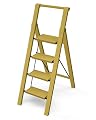 Taranta 4 Step Ladder, Lightweight Aluminum Step Stool with Convenient Handgrip, Folding Ladder with Anti-Slip Pedals, 330lbs Capacity Stepladder for Home, Office, Kitchen - Twilight Yellow