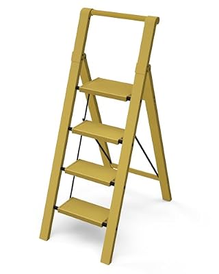 Taranta 4 Step Ladder, Lightweight Aluminum Step Stool with Convenient Handgrip, Folding Ladder with Anti-Slip Pedals, 330lbs Capacity Stepladder for Home, Office, Kitchen - Twilight Yellow