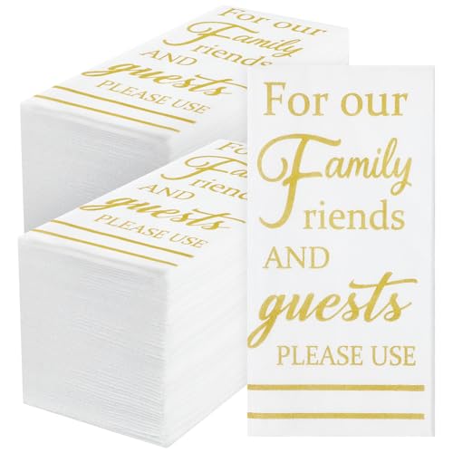 Janlaugh 200 Pcs Bathroom Guest Towels 3-ply Thick Hand Paper Napkins Disposable Gold Lettering for Family Friends and Guests Please Use Napkins for Bathroom Dinner Parties Weddings Powder Room