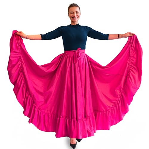 Magenta textiles Professional Dance Skirt for Folkloric Mexican Dance, Bomba, Plena or Flamenco | Double Circle | One Size - (Polycotton, Mexican Pink)