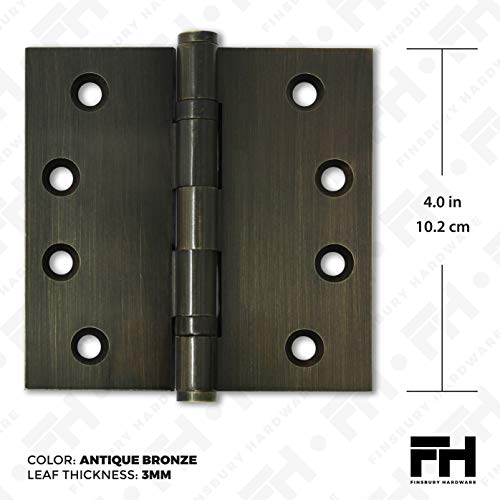 Finsbury Hardware Solid Brass Door Hinge Heavy Duty Ball Bearing 4X4 Inch With Decorative Screw-On Tips Included - Set Of 3 Hinges (Antique Brass) #TOP1