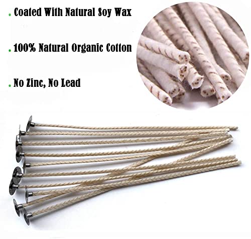 100Pcs Eco Wicks For Soy Candles, 6 Inch Pre-Waxed Candle Wick For Candle Making,Thick Candle Wick With Base #TOP4
