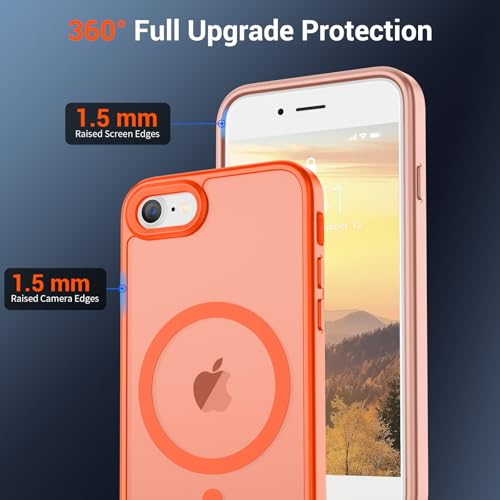 Image of SUPFINE Magnetic for iPhone SE Case 2022 (3rd) /2020 (2nd),iPhone 8 Case(Compatible with MagSafe)(Military Grade Drop Protection) Slim Translucent Matte Phone Case,Orange