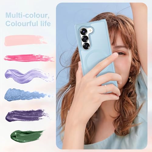 Image of ORETECH Magnetic Case Compatible with Samsung Galaxy Z Fold 6 Case, Translucent Back Non-Slip Hard PC Shockproof Bumper Protective Phone Case Cover for Samsung Z Fold 6 - Sierra Blue